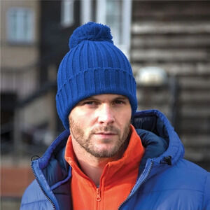 Winter Essentials Knitted Blue Ribbed Beanie  Touque Hat